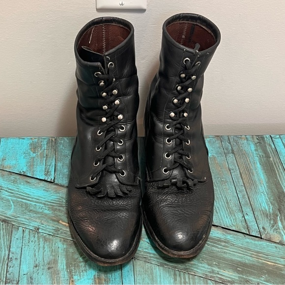 Larry Mahan Vintage Leather Lace up Ankle Boots Size 9.5 EE Western - Picture 3 of 15